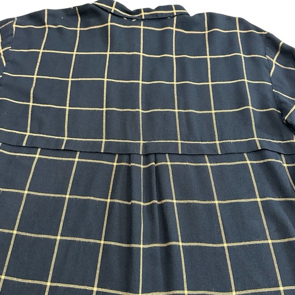 J. Jill Navy Blue Tan Plaid Tunic Button Front Blouse, Large - Picture 6 of 8